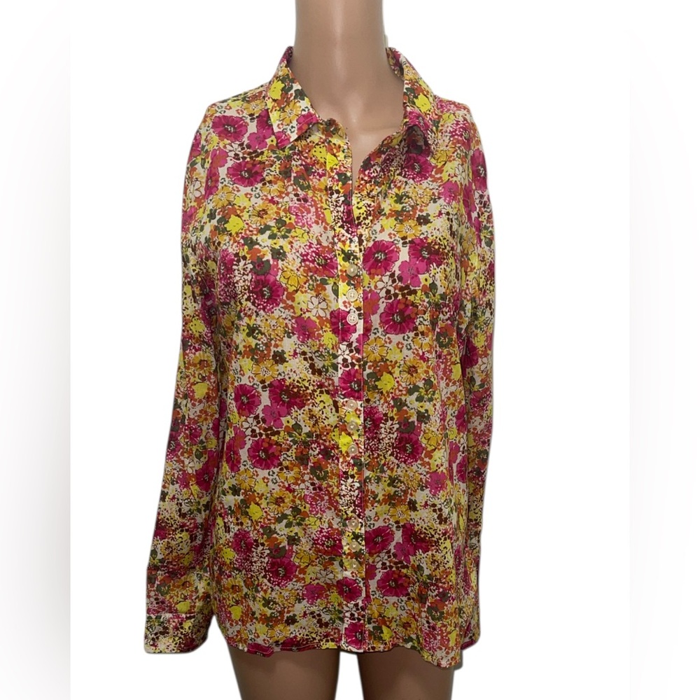 KUT FROM THE KLOTH FLORAL BUTTON DOWN BLOUSE WOMENS LONG SLEEVE YELLOW COLOR  M